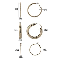 Jessica Simpson 3-Piece Textured Gold-Tone Hoop Earring Set