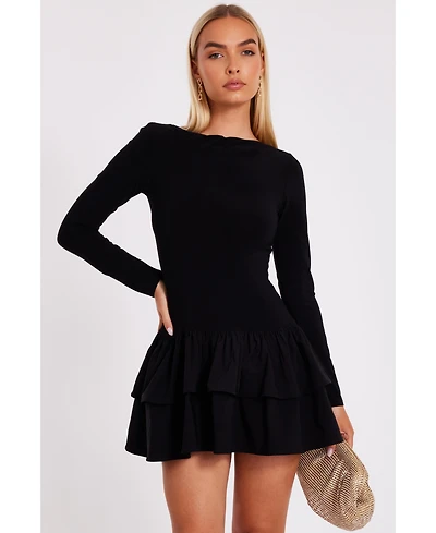 Quiz Women's Ity Bengaline Long Sleeve Frill Mini Dress