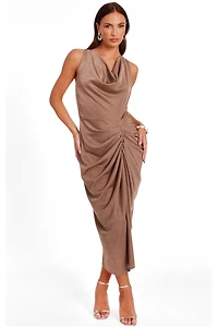 Quiz Women's Disco Cowl Hardware Detail Back Ruched Midi Dress