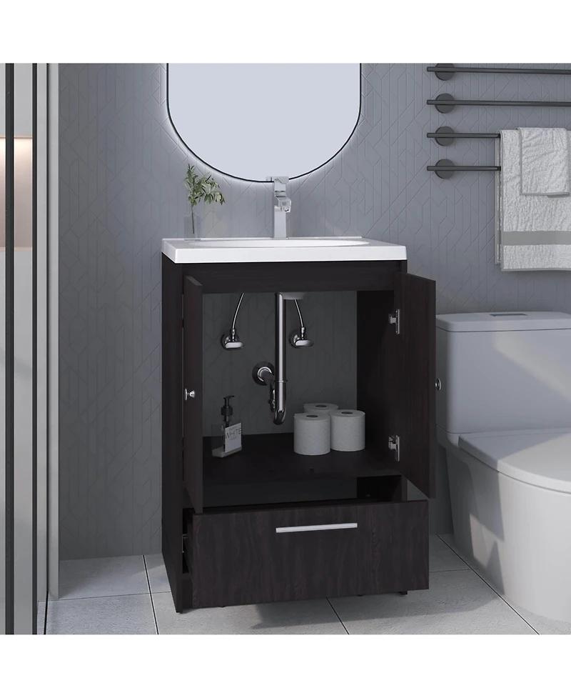 Olney Bathroom Vanity, 2 Doors, 1 Drawer, Black Wengue