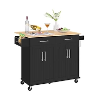 36” H Kitchen Island on Wheels with Solid Wood Tabletop White