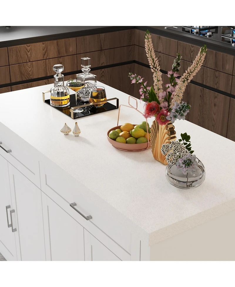 Kitchen island with 2 drawers, 4 doors, kitchen island storage table with sockets, coffee station and microwave rack for home, dining room