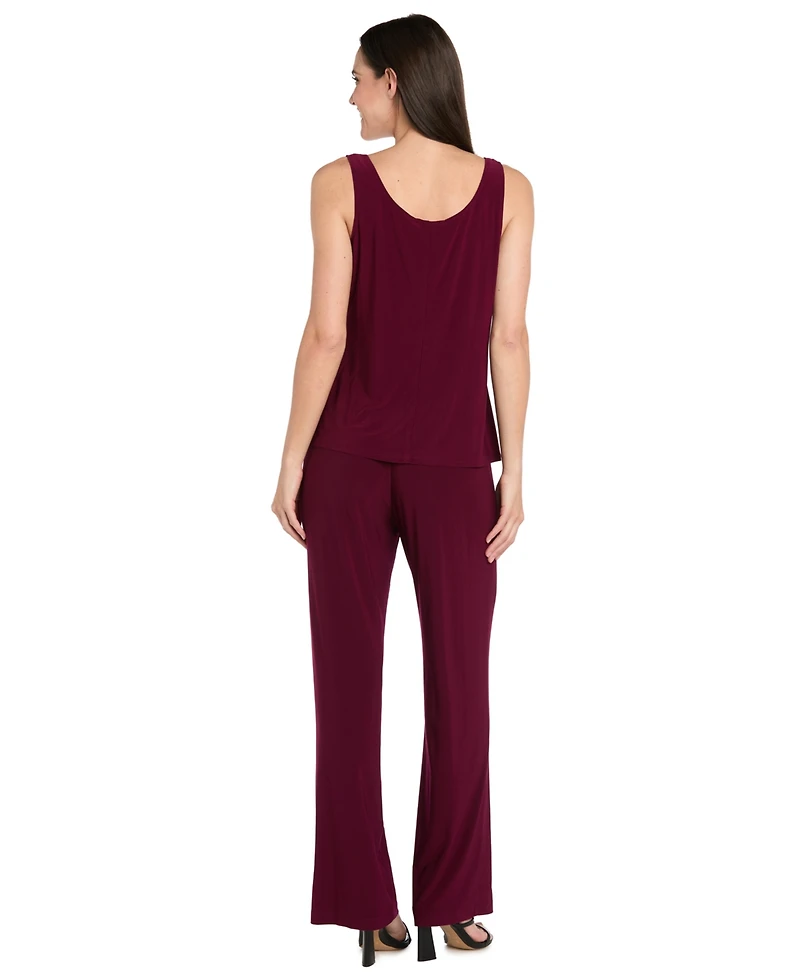 R & M Richards Women's Soutache Long Jacket, Necklace Top Pants Set