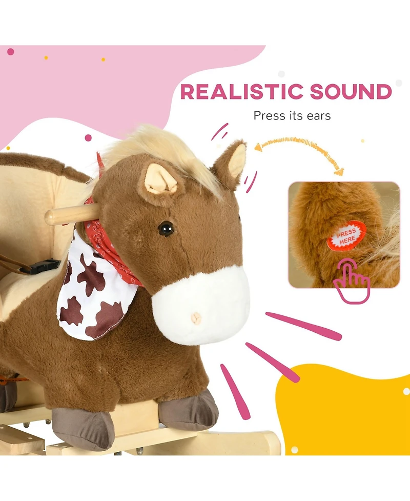 Qaba Baby Rocking Horse, Plush Animal Rocker w/ Realistic Sound, Pedals