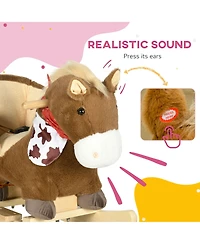 Qaba Baby Rocking Horse, Plush Animal Rocker w/ Realistic Sound, Pedals