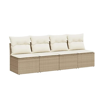 Garden Sofa Beige Pe Rattan Four-seater Adjustable Feet