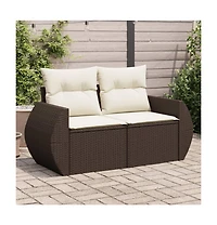 Garden Sofa Brown Pe Rattan, Powder-Coated Steel, Polyester