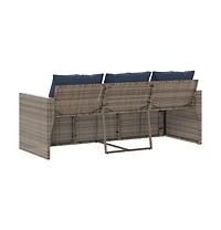 Garden Sofa Grey Pe Rattan 3-Seater Removable Covers