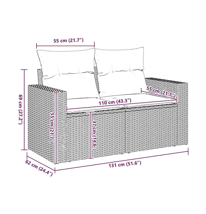 Garden Sofa Beige Pe Rattan, Powder-Coated Steel, Polyester Medium