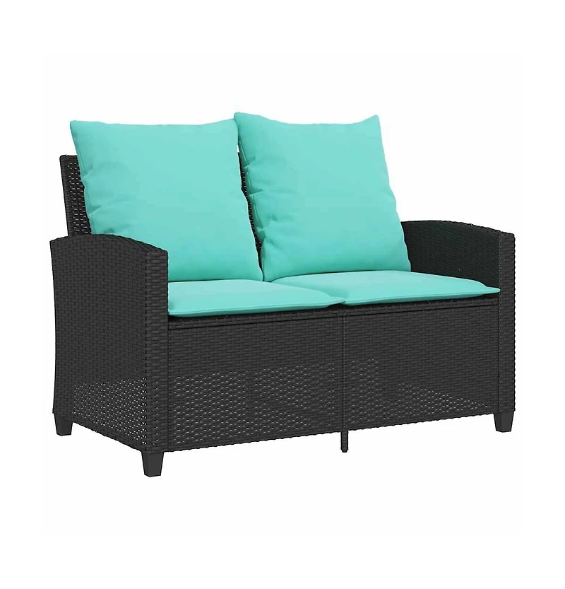 Patio Sofa 2-Seater with Cushions&Table Poly Rattan