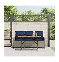Patio Sofa 3-Seater with Cushions&Table Gray Poly Rattan