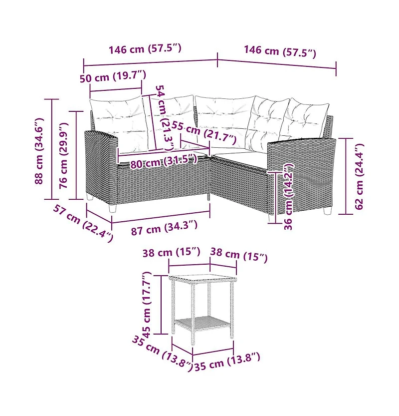 Garden Sofa Grey Pe rattan Medium Adjustable Feet