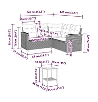 Garden Sofa Grey Pe rattan Medium Adjustable Feet