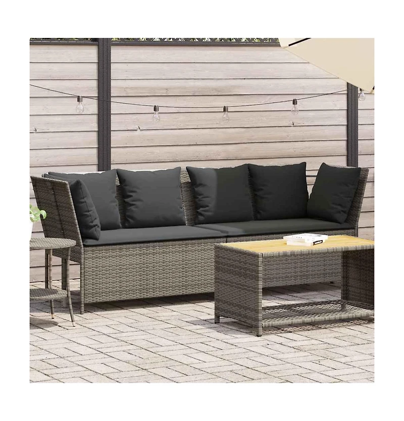 Garden Sofa Grey Pe rattan, powder-coated steel, polyester