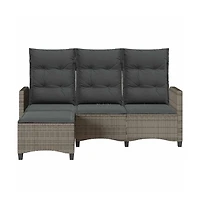 Reclining Garden Sofa Grey Pe Rattan, Powder-Coated Steel 3-Seater