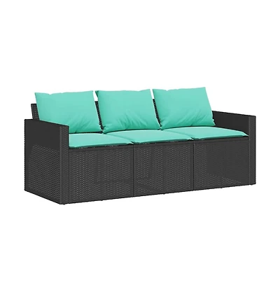 vidaXL Garden Sofa Black with blue cushions Pe rattan Medium