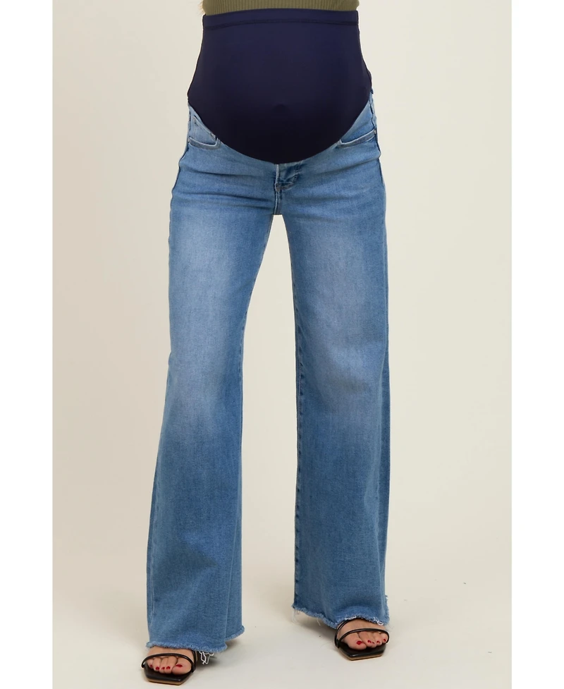 Pinkblush Maternity Blue Raw Hem Super Wide Leg Jeans