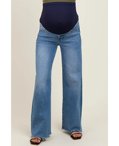 Pinkblush Maternity Blue Raw Hem Super Wide Leg Jeans