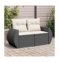 Garden Sofa Black Pe Rattan 2-seater Modular Garden Sofa