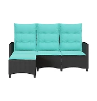 Reclining Patio Sofa with Cushions L-shaped Black Poly Rattan