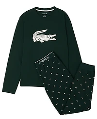 Lacoste Men's 2-Piece Jersey Crewneck Top and Pants Pajama Set