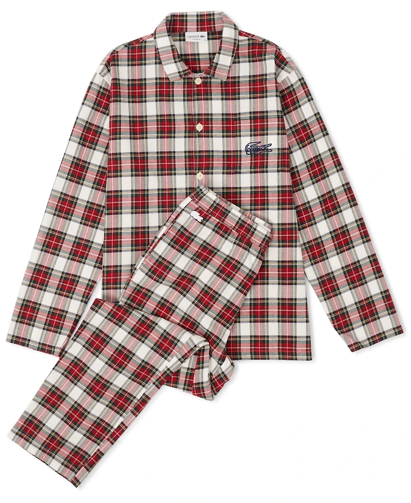 Lacoste Men's 2-Piece Flannel Crewneck Top and Pajama Set