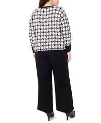 Vince Camuto Plus Houndstooth Long Sleeve Crewneck Sweater