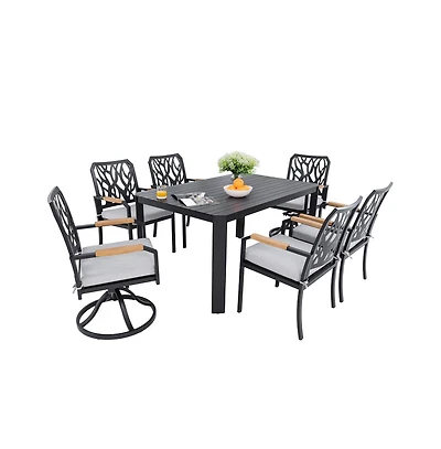 Chic Crate - 7-Piece Aluminum Patio Furniture Set - Modern Outdoor Dining with 4 Chairs & 2 Swivel Rockers