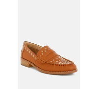 Rag & Co Oglavia Studs Embellished Leather Loafers Women