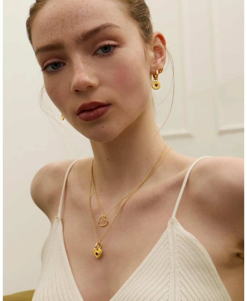 Ottoman Hands Garnet Heart Huggie Earrings