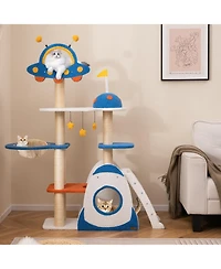 Gymax Space Theme Cat Tree w/ Sisal Covered Scratching Posts Ufo-shaped Top Perch