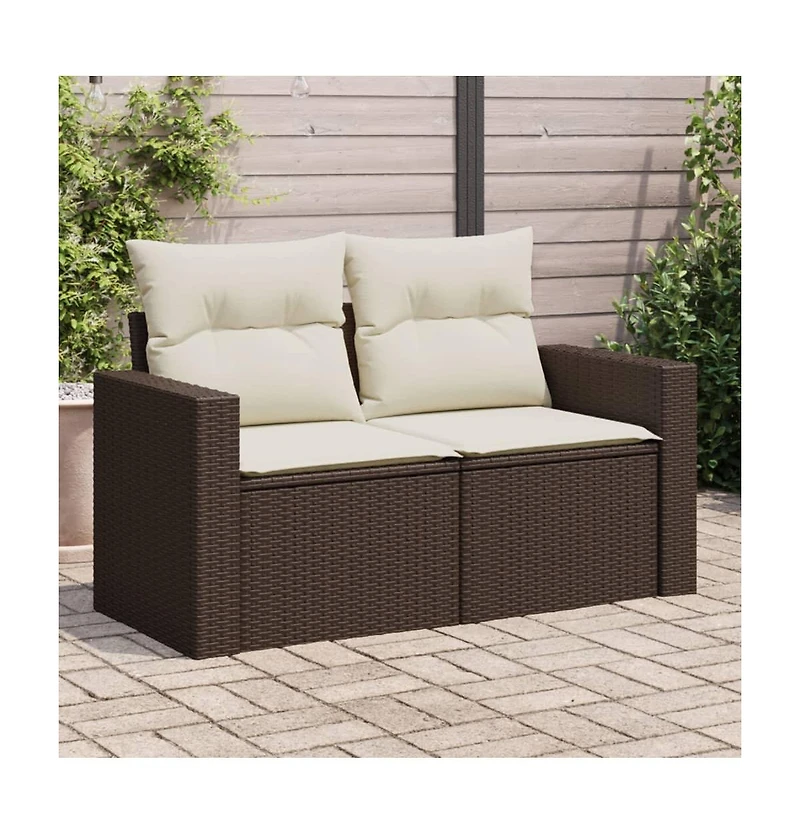 Garden Sofa Brown Poly Rattan 2-seater Adjustable Feet