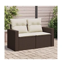 Garden Sofa Brown Poly Rattan 2-seater Adjustable Feet