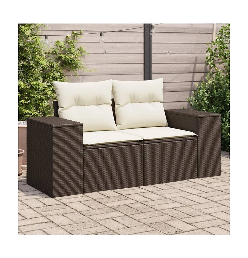 Garden Sofa Brown Poly Rattan 2-Seater Removable Covers