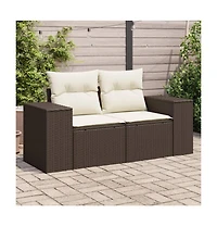 Garden Sofa Brown Poly Rattan 2-Seater Removable Covers