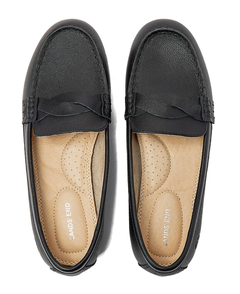 Lands' End Women's Wide Width Comfort Suede Leather Slip On Loafer Shoes