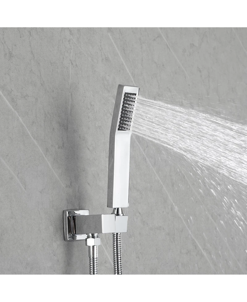 Rainsken Wall mounted shower system combo with hand shower, 12 inch shower head and tub spout, Silver