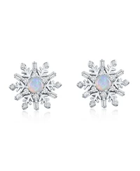 Sterling Silver, Opal & Cz Snowflake Studs