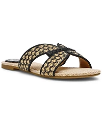 Dv Dolce Vita Women's Geeya Raffia Criss Cross Strap Flat Slide Sandals