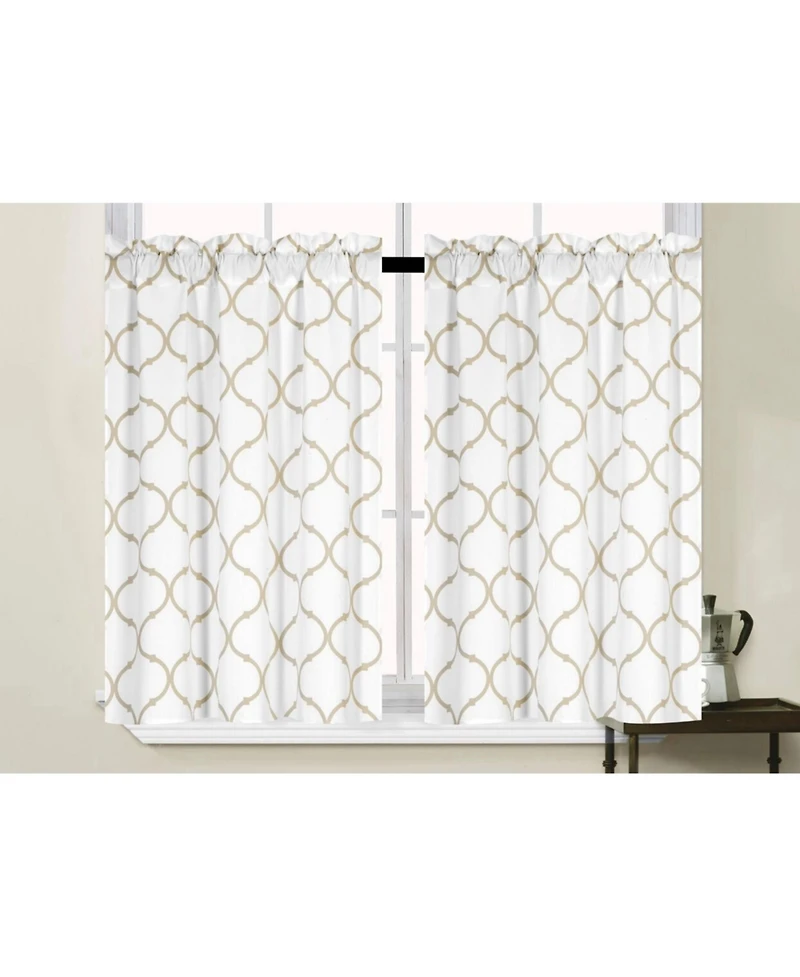 Kate Aurora Set of 2 Linen Colored Trellis Rod Pocket Kitchen Curtain Tiers