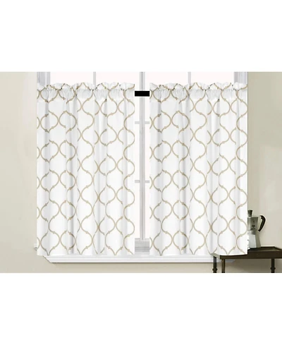 Kate Aurora Set of 2 Linen Colored Trellis Rod Pocket Kitchen Curtain Tiers