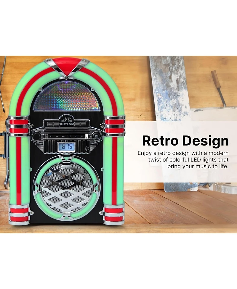 Victor Wilshire Desktop Bluetooth Led Jukebox Speaker with Fm Radio
