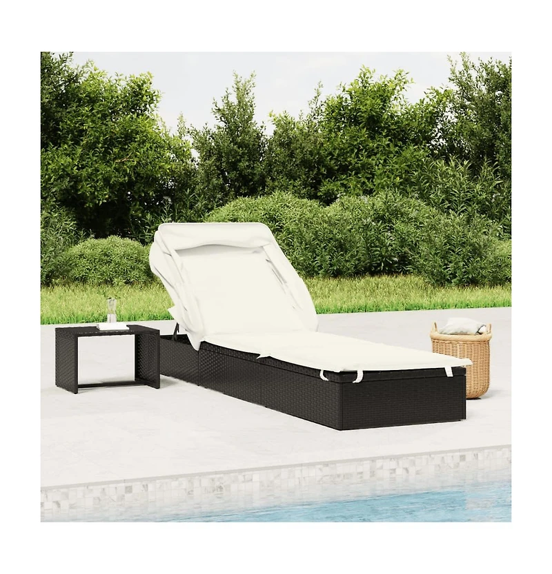 Sunbed Black Poly Rattan 83.9 in x 24.8 in x 38.2 in Foldable