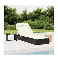 Sunbed Black Poly Rattan 83.9 in x 24.8 in x 38.2 in Foldable