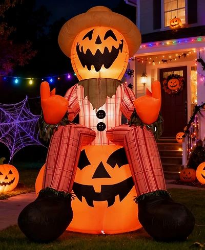 6FT Halloween Inflatable Pumpkin Head Scarecrow with Led Lights for Outdoor Yard and Lawn Decoration