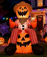 6FT Halloween Inflatable Pumpkin Head Scarecrow with Led Lights for Outdoor Yard and Lawn Decoration