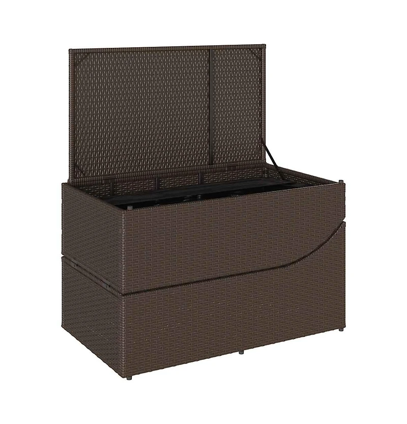 vidaXL Folding Sun Lounger with Cushion and Storage Brown Poly Rattan