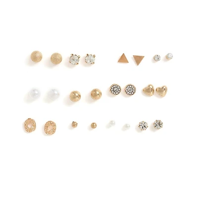 Sohi Women's Gold Pack Of 12 Minimal Stud Earrings