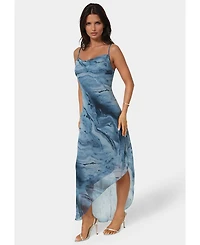 Bebe Women's Printed Chiffon Cowl Assy Maxi Dress