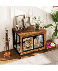 Gymax Dog Crate Furniture Industrial Dog Kennel w/ Flip-up Top Decorative Pet House